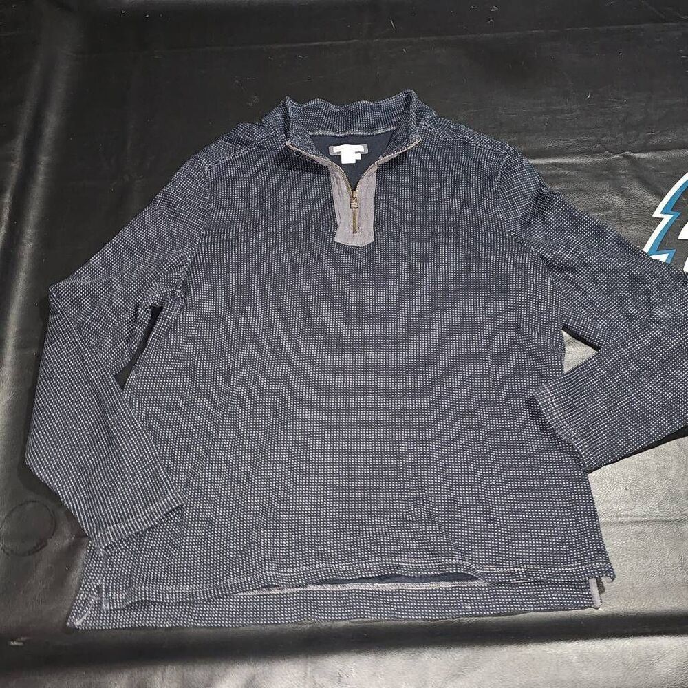 Carbon2Cobalt Mens Navy Blue Polka Dot 1/4 Zip Pullover Sweater Large